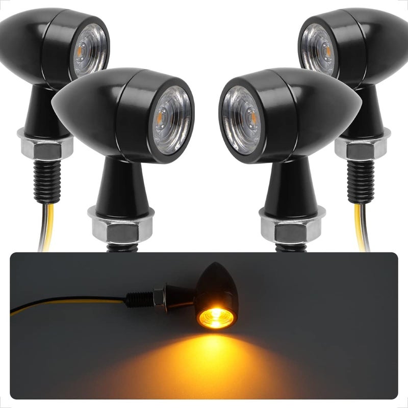 evermotor إشارات دوران دراجة نارية ميني بوليت - أضواء وامضة LED عالمية، مؤشرات أمامية وخلفية مقاومة للماء لهارلي، دراجة ترابية، ياماها، هوندا، كافيه ريسر، كروزر - ضوء كهرماني، 4 قطع - Image 1